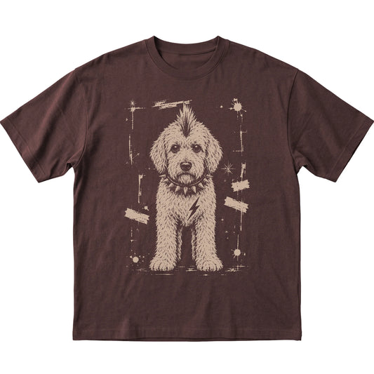 Dark Chocolate Punk Rock Goldendoodle T-shirt, flat view
