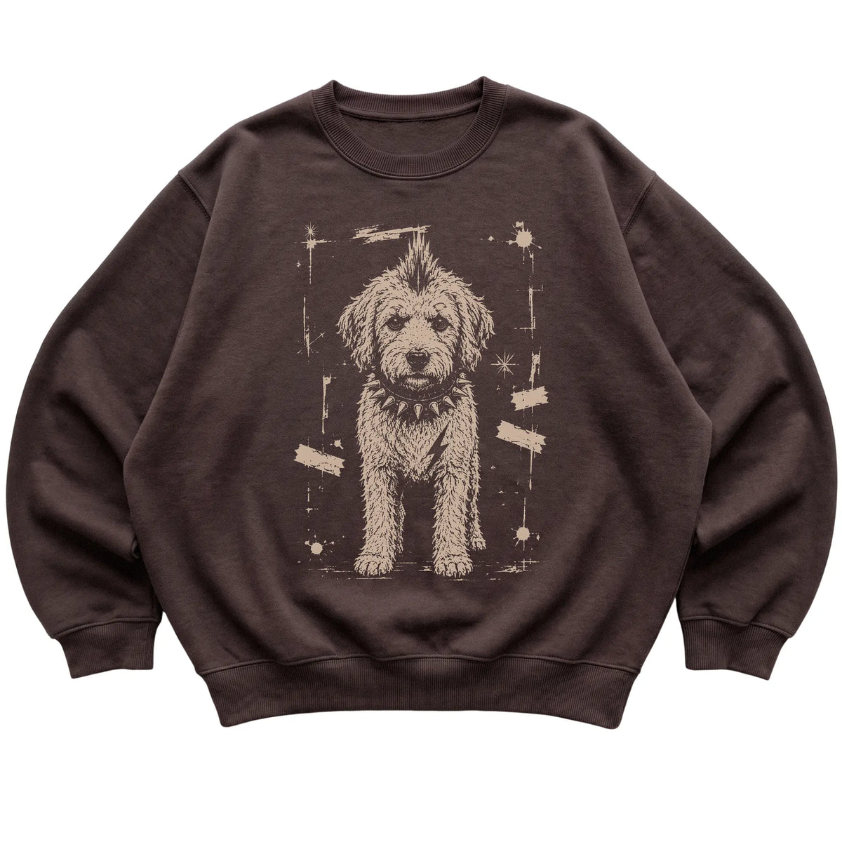 Dark Chocolate Punk Rock Labradoodle sweatshirt, flat view