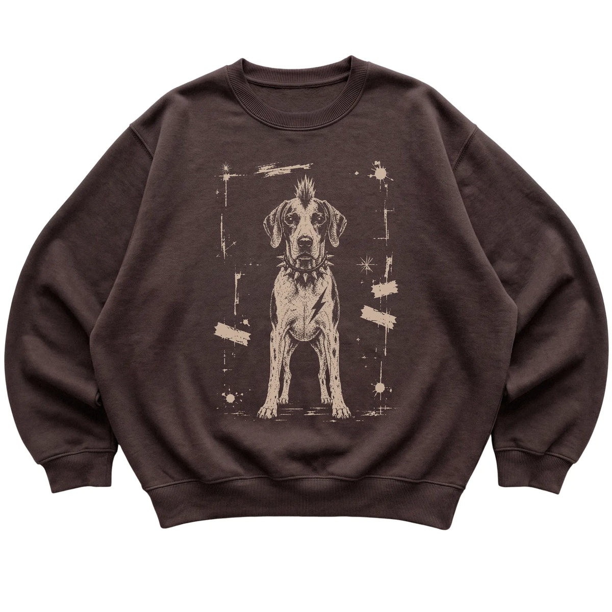 Dark Chocolate Punk Rock Pointer sweatshirt, flat view