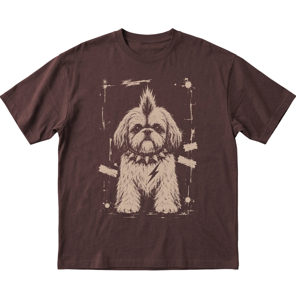 Dark Chocolate Punk Rock Shih Tzu T-shirt, flat view