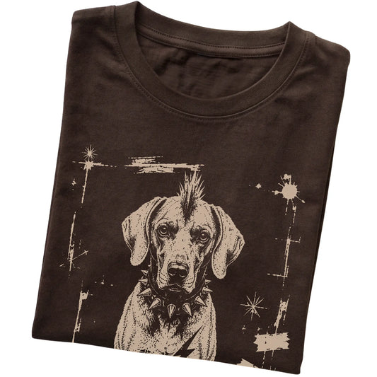 Dark Chocolate Punk Rock Weimaraner T-shirt, folded view