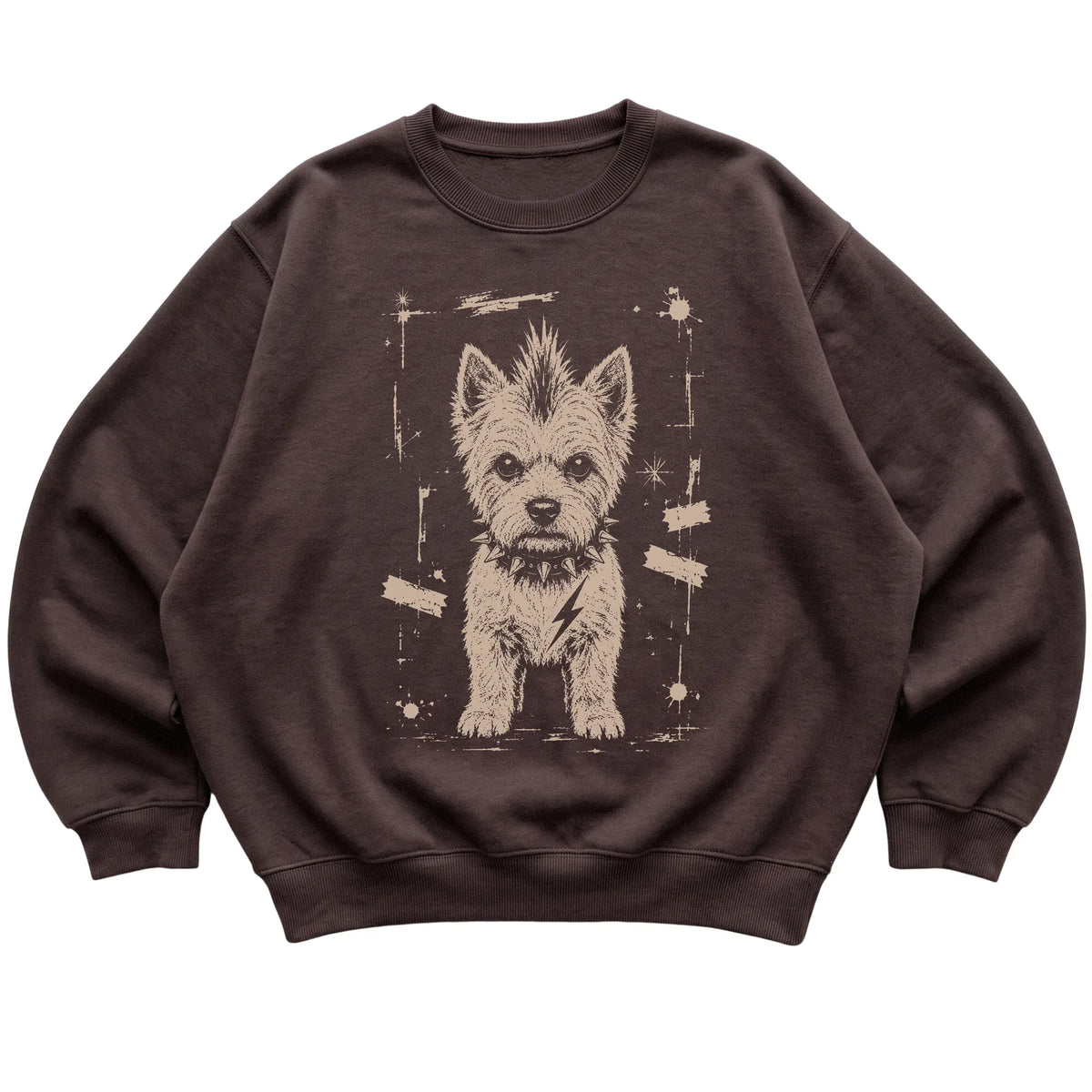 Dark Chocolate Punk Rock Westie sweatshirt, flat view