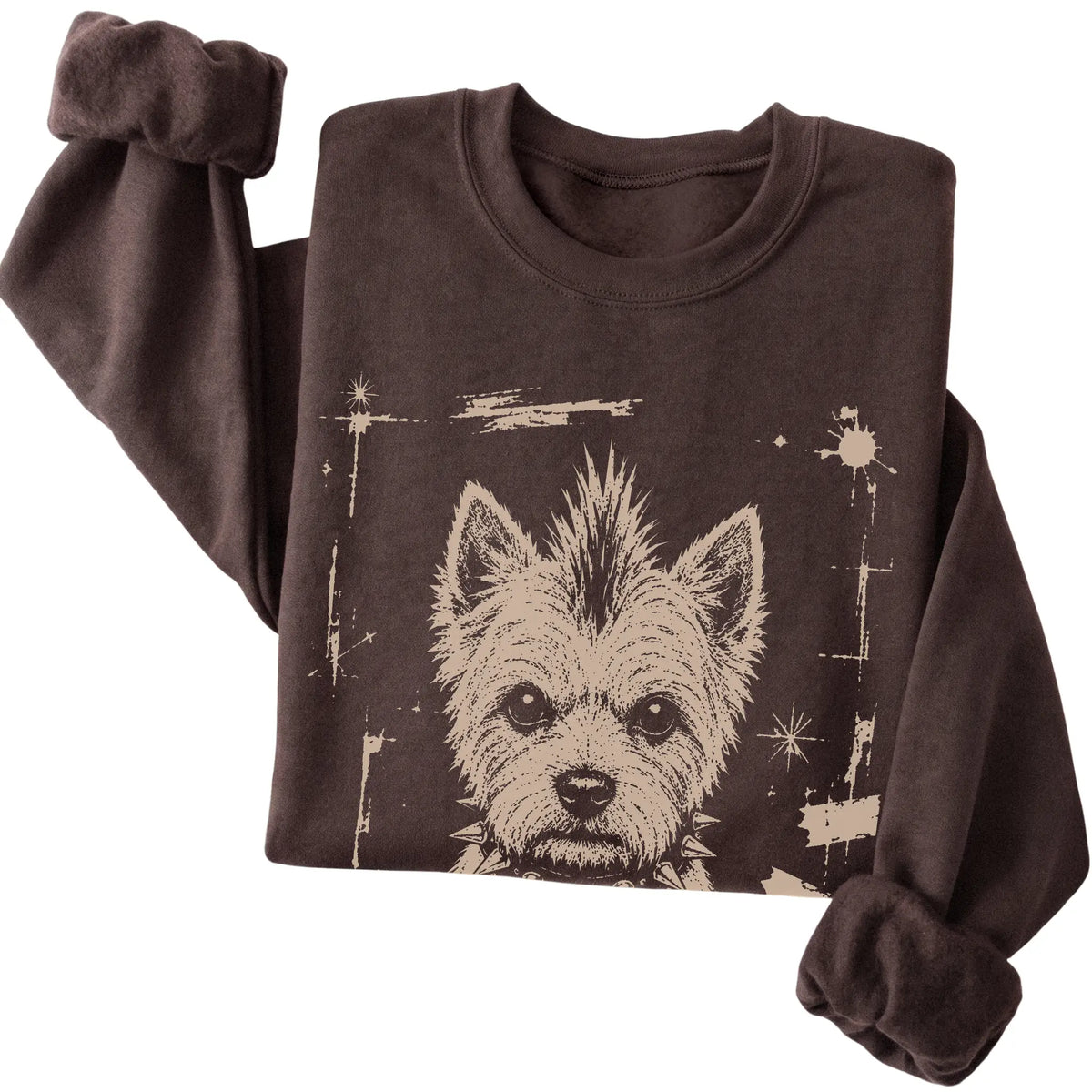 Dark Chocolate Punk Rock Westie sweatshirt, folded view