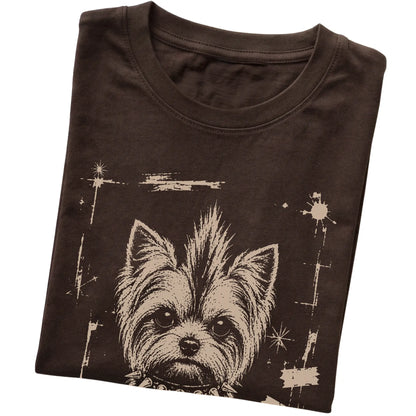 Dark Chocolate Punk Rock Yorkie T-shirt, folded view
