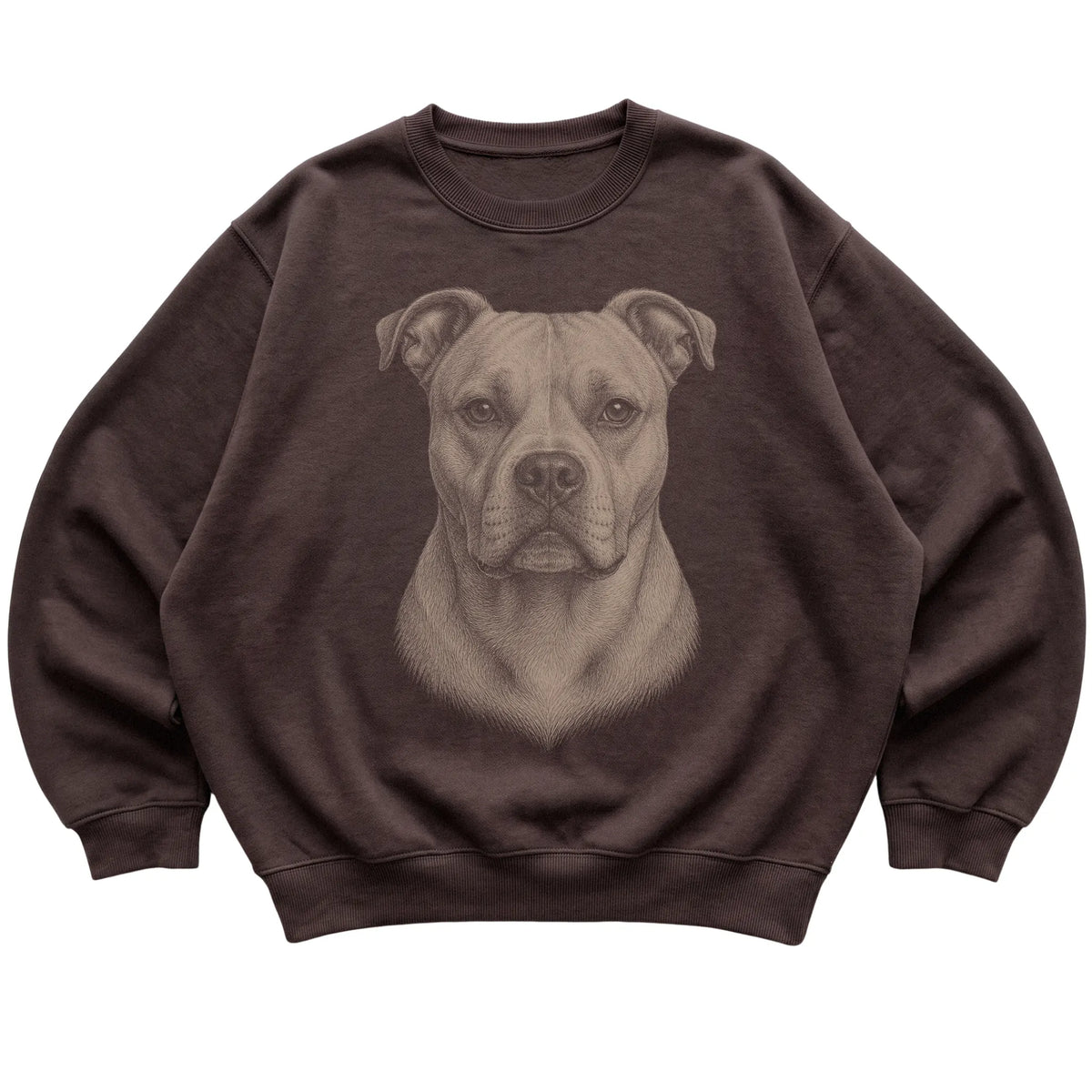 Dark Chocolate Realistic Drawing American Bulldog sweatshirt, flat view