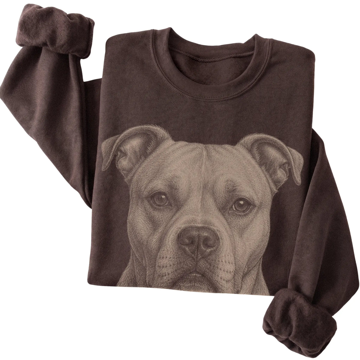 Dark Chocolate Realistic Drawing American Bulldog sweatshirt, folded view