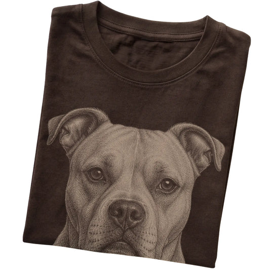 Dark Chocolate Realistic Drawing American Bulldog T-shirt, folded view