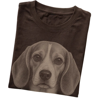 Dark Chocolate Realistic Drawing Beagle T-shirt, folded view