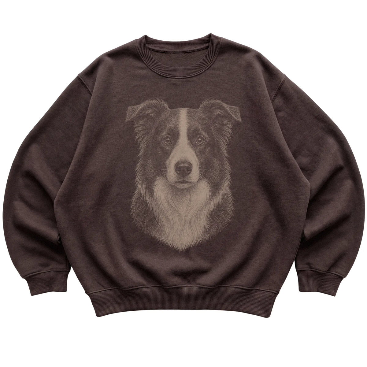 Dark Chocolate Realistic Drawing Border Collie sweatshirt, flat view