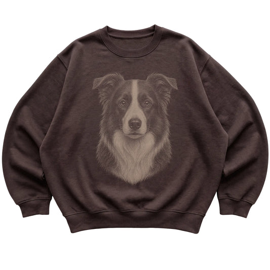 Dark Chocolate Realistic Drawing Border Collie sweatshirt, flat view