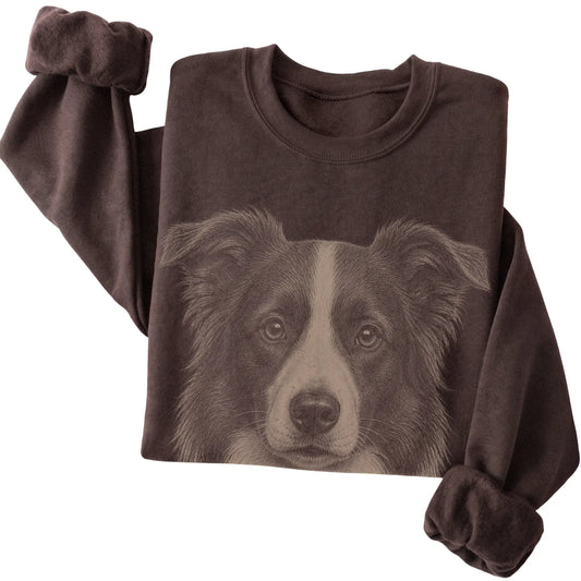 Dark Chocolate Realistic Drawing Border Collie sweatshirt, folded view