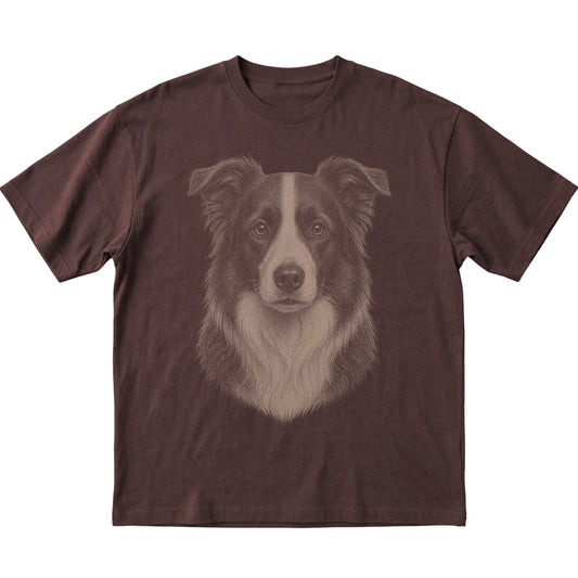 Dark Chocolate Realistic Drawing Border Collie T-shirt, flat view