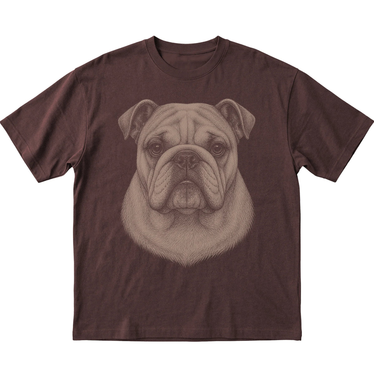 Dark Chocolate Realistic Drawing Bulldog T-shirt, flat view