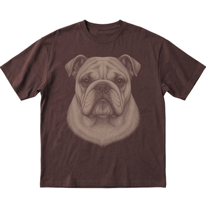 Dark Chocolate Realistic Drawing Bulldog T-shirt, flat view
