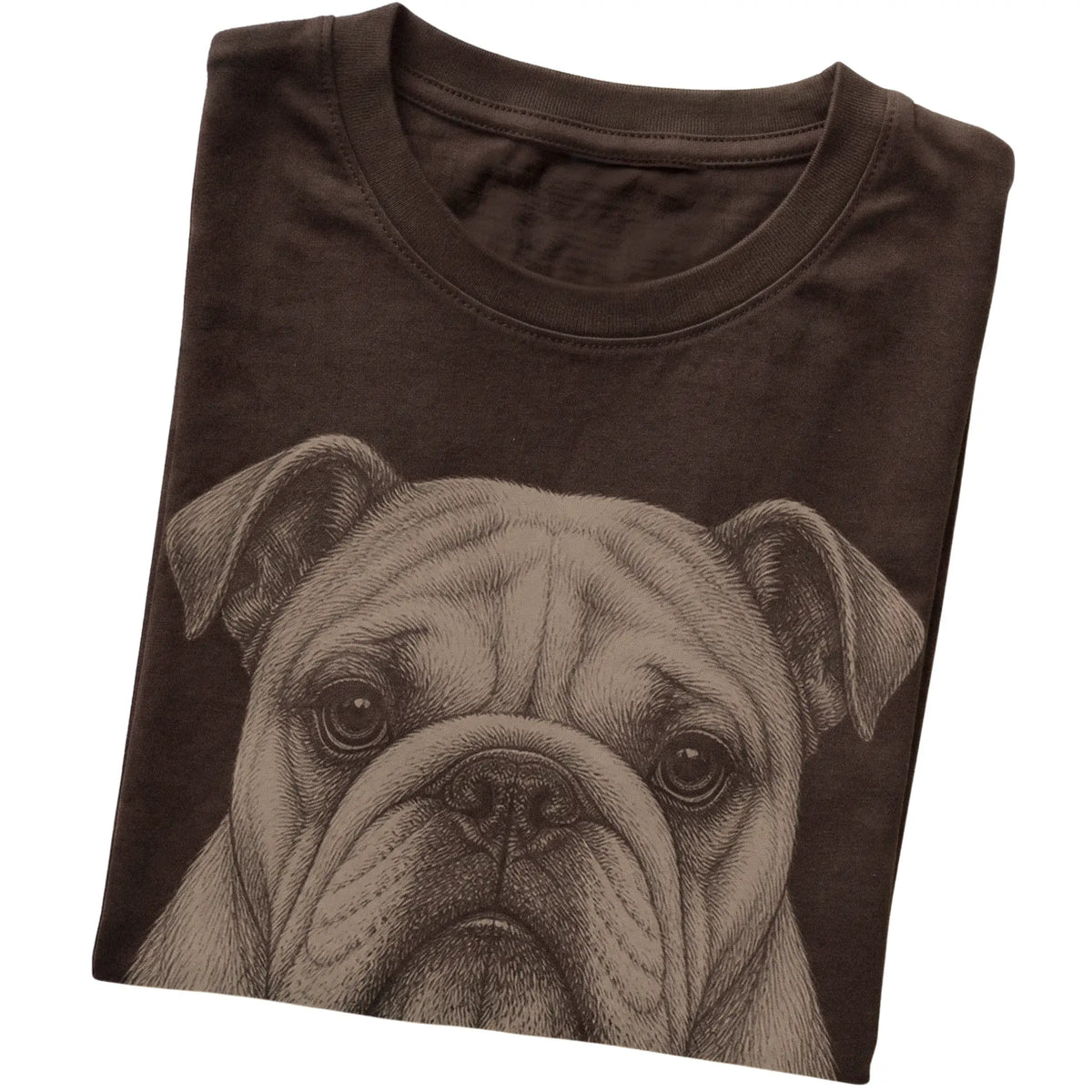 Dark Chocolate Realistic Drawing Bulldog T-shirt, folded view