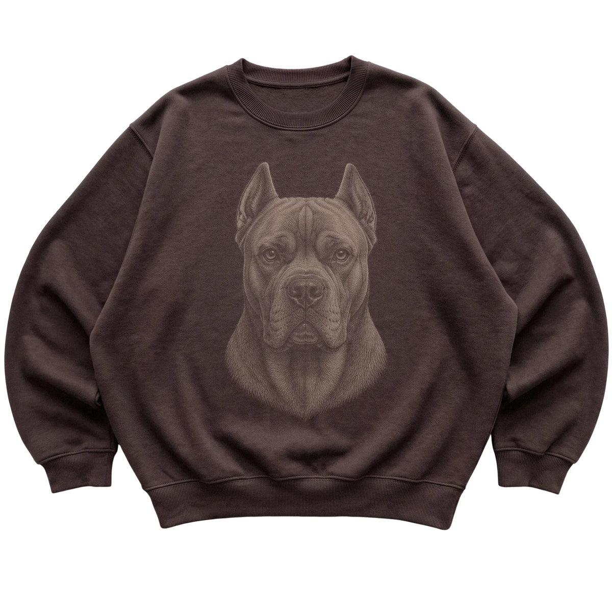 Dark Chocolate Realistic Drawing Cane Corso sweatshirt, flat view