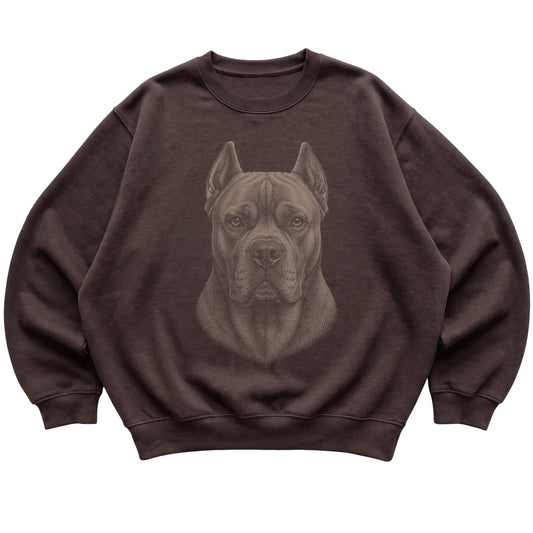 Dark Chocolate Realistic Drawing Cane Corso sweatshirt, flat view