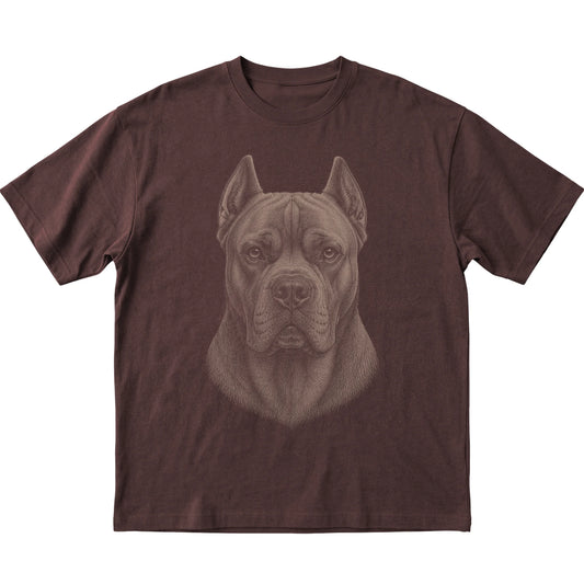 Dark Chocolate Realistic Drawing Cane Corso T-shirt, flat view