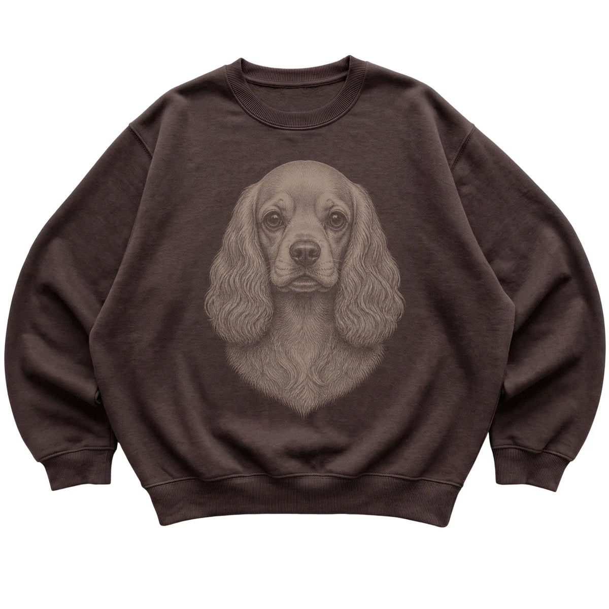 Dark Chocolate Realistic Drawing Cocker Spaniel sweatshirt, flat view