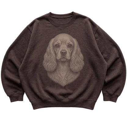 Dark Chocolate Realistic Drawing Cocker Spaniel sweatshirt, flat view