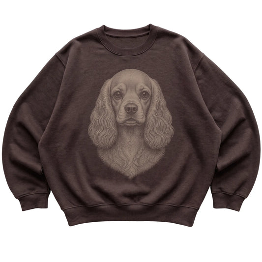 Dark Chocolate Realistic Drawing Cocker Spaniel sweatshirt, flat view