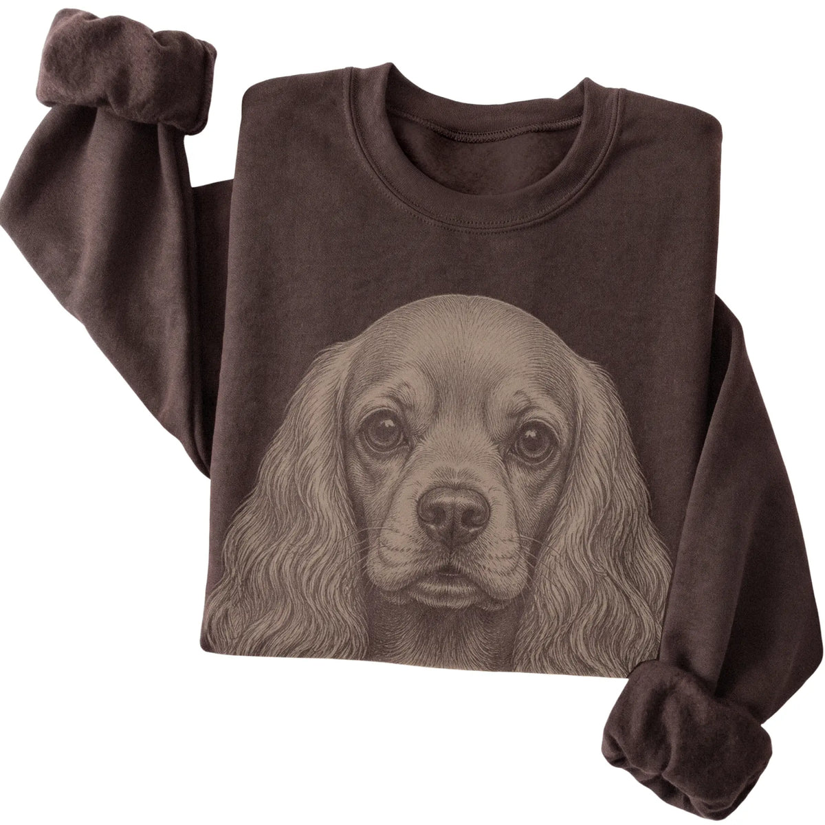 Dark Chocolate Realistic Drawing Cocker Spaniel sweatshirt, folded view