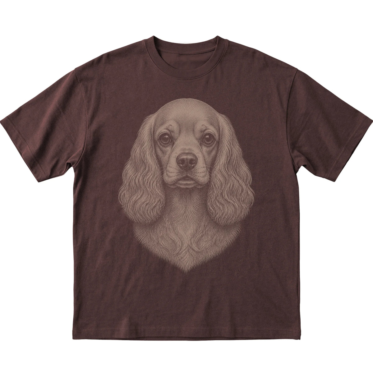 Dark Chocolate Realistic Drawing Cocker Spaniel T-shirt, flat view