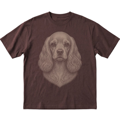 Dark Chocolate Realistic Drawing Cocker Spaniel T-shirt, flat view