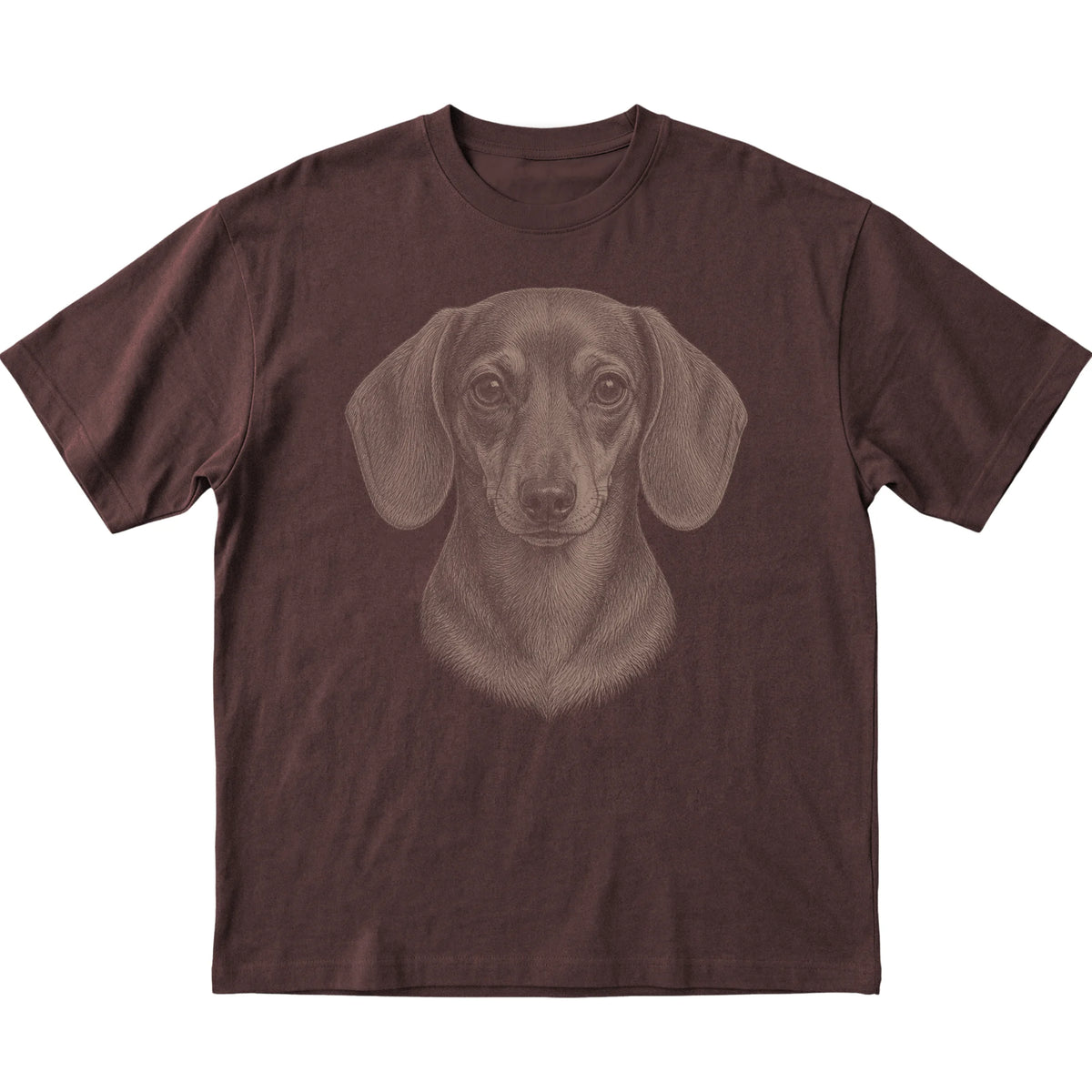 Dark Chocolate Realistic Drawing Dachshund T-shirt, flat view