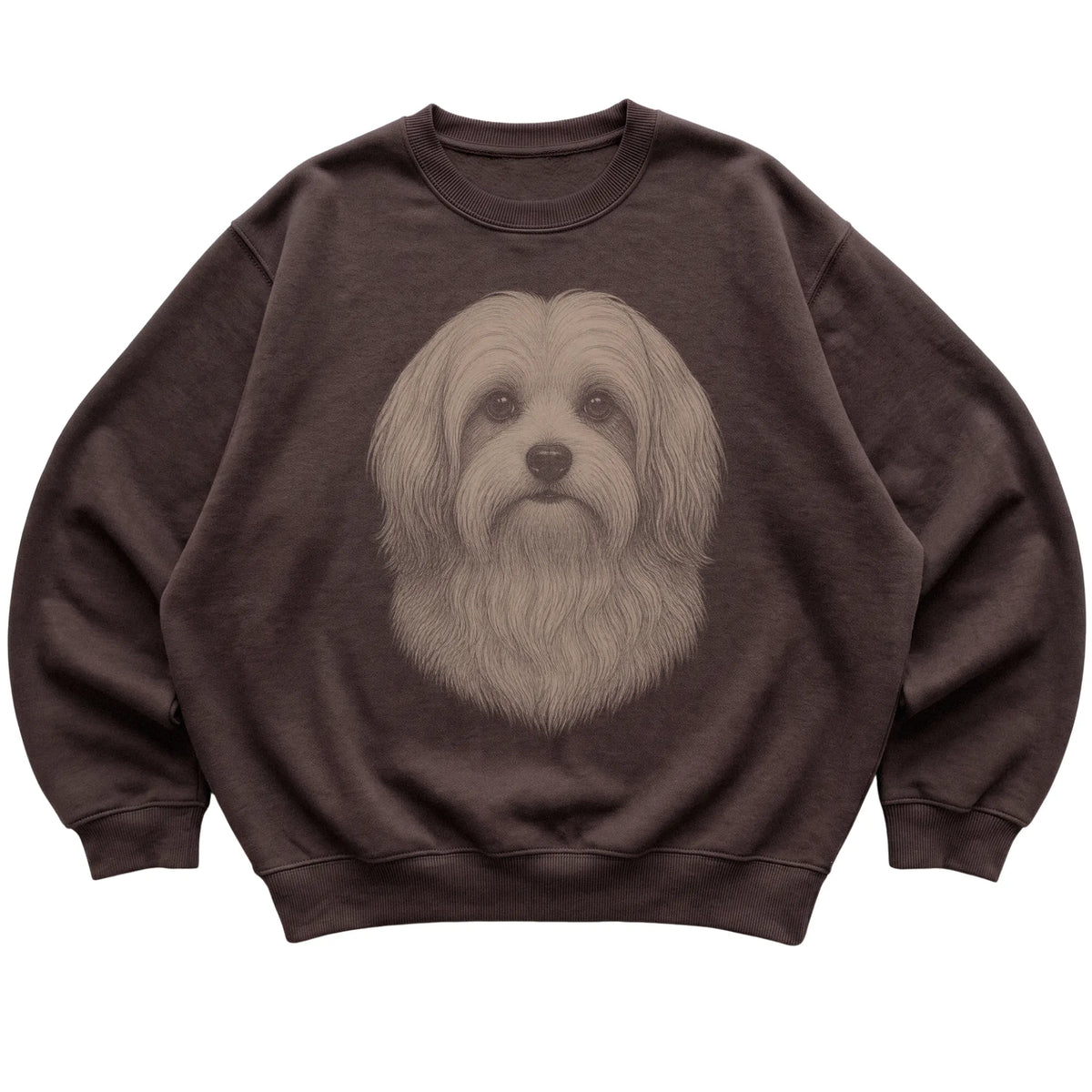 Dark Chocolate Realistic Drawing Havanese sweatshirt, flat view