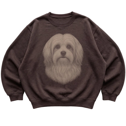 Dark Chocolate Realistic Drawing Havanese sweatshirt, flat view