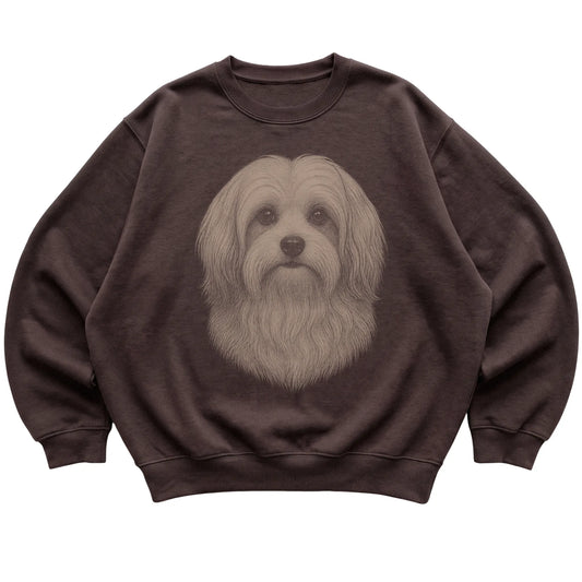 Dark Chocolate Realistic Drawing Havanese sweatshirt, flat view
