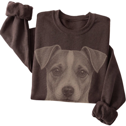 Dark Chocolate Realistic Drawing Jack Russell sweatshirt, folded view