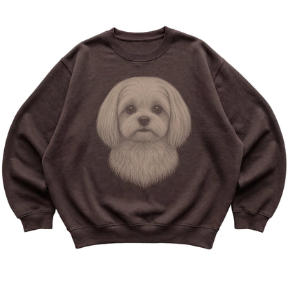 Dark Chocolate Realistic Drawing Maltese sweatshirt, flat view