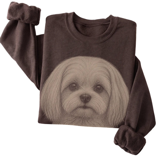 Dark Chocolate Realistic Drawing Maltese sweatshirt, folded view