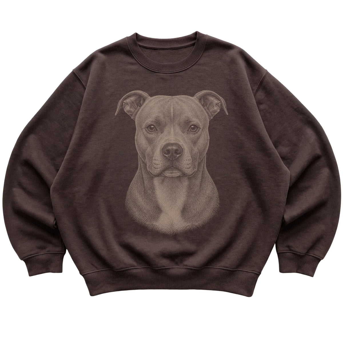 Dark Chocolate Realistic Drawing Pitbull sweatshirt, flat view