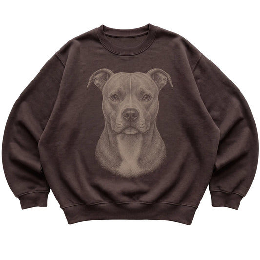 Dark Chocolate Realistic Drawing Pitbull sweatshirt, flat view