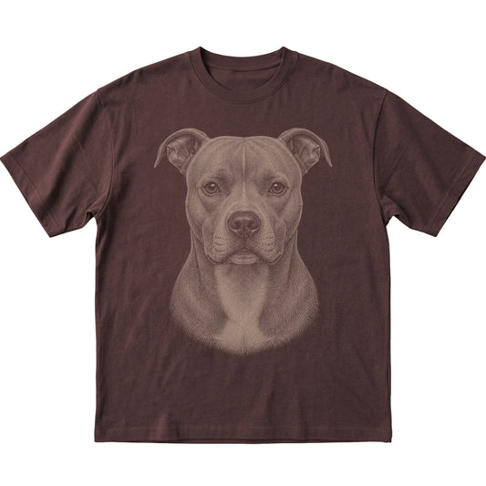 Dark Chocolate Realistic Drawing Pitbull T-shirt, flat view