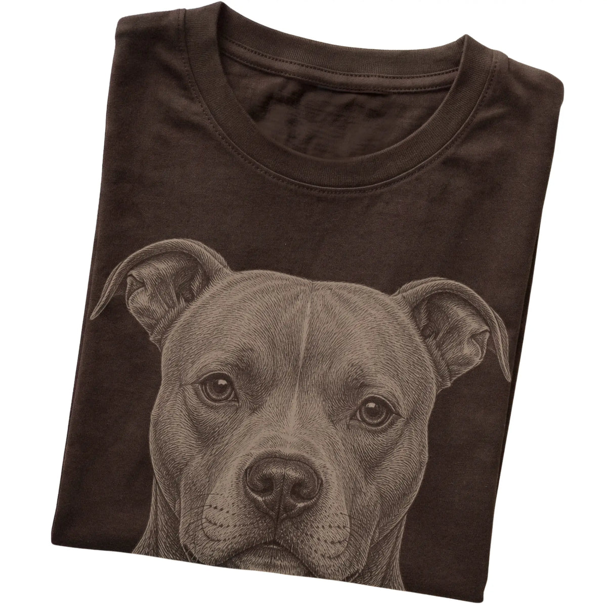 Dark Chocolate Realistic Drawing Pitbull T-shirt, folded view