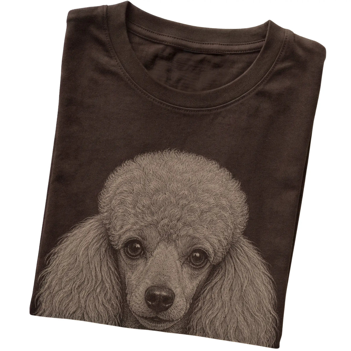 Dark Chocolate Realistic Drawing Poodle T-shirt, folded view