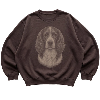 Dark Chocolate Realistic Drawing Springer Spaniel sweatshirt, flat view