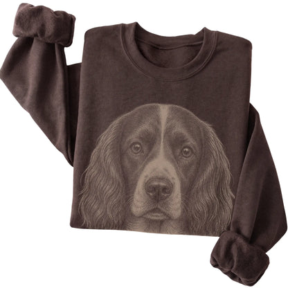 Dark Chocolate Realistic Drawing Springer Spaniel sweatshirt, folded view