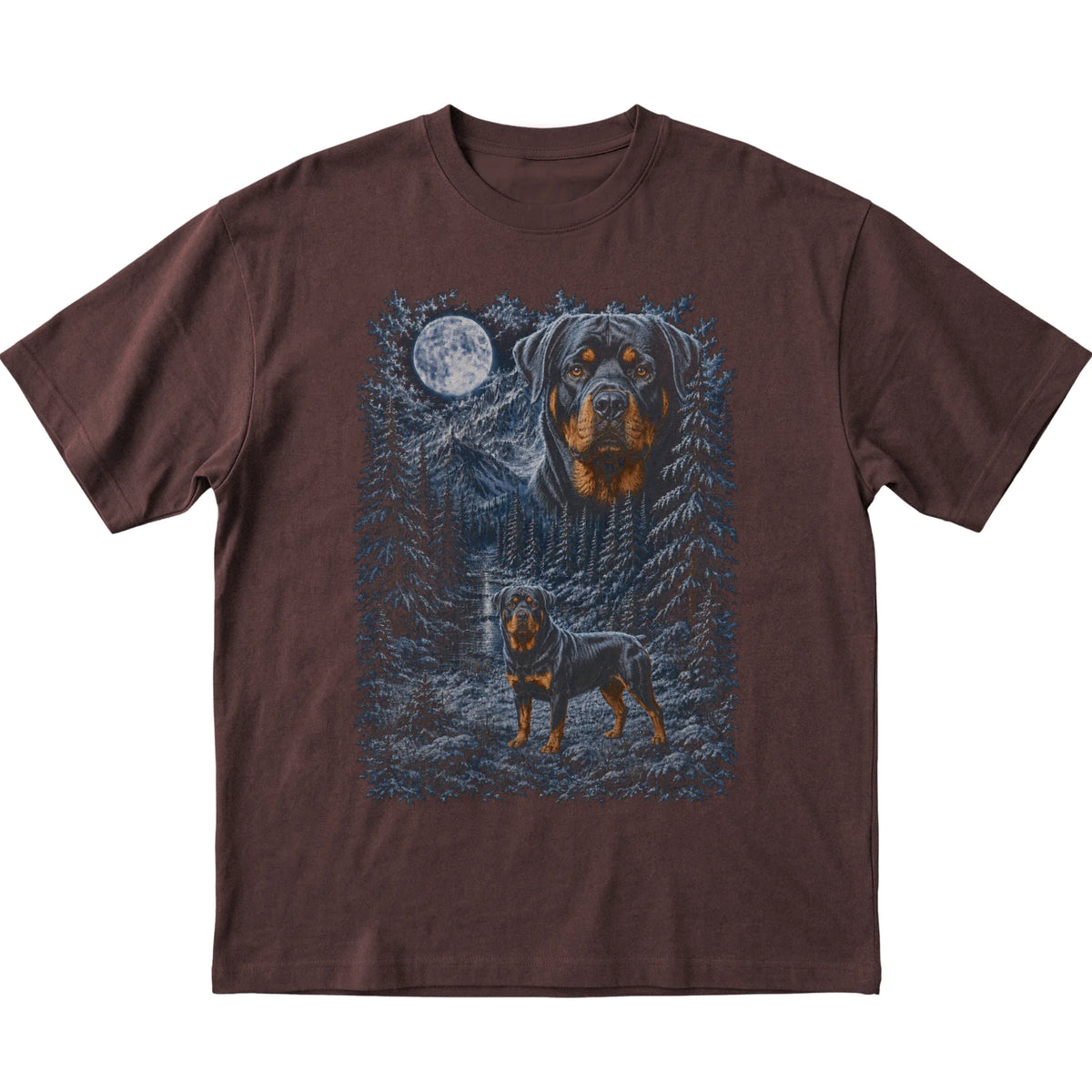 Rottweiler Forest Moon T-Shirt in Dark Chocolate