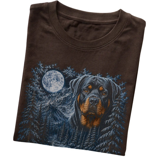 Rottweiler Forest Moon T-Shirt in Dark Chocolate
