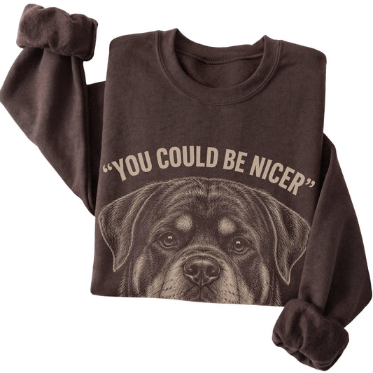 Rottweiler Guard Dog Sweatshirt in Dark Chocolate — folded detail