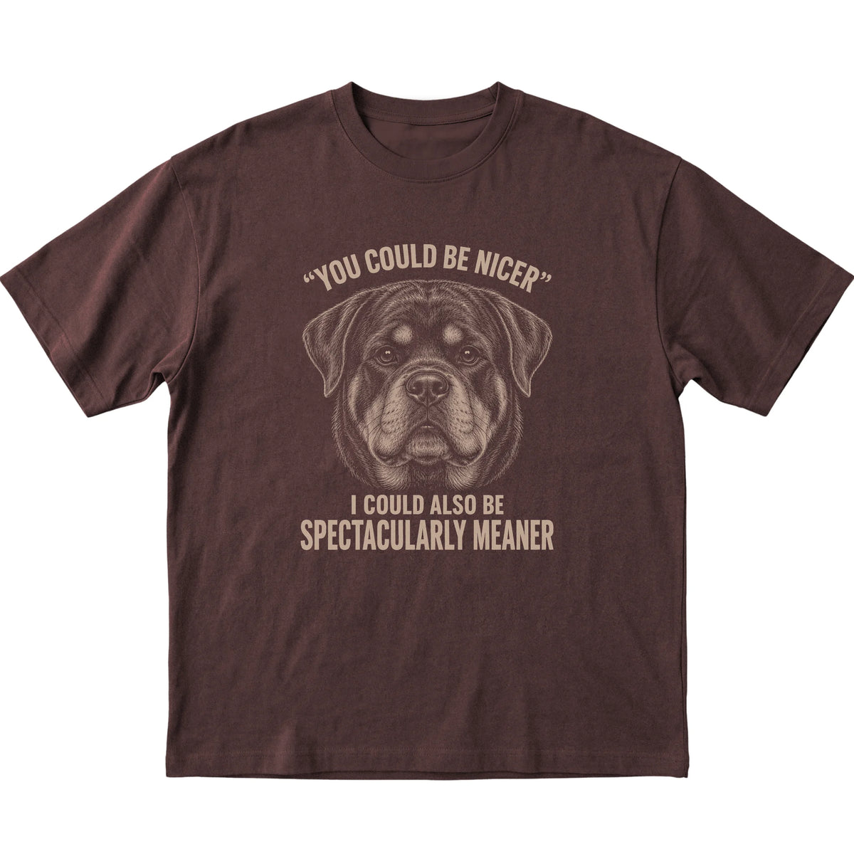Rottweiler Guard Dog T-Shirt in Dark Chocolate — flat lay