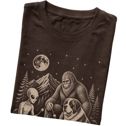 Dark Chocolate Saint Bernard Camping with Bigfoot and Alien folded detail view