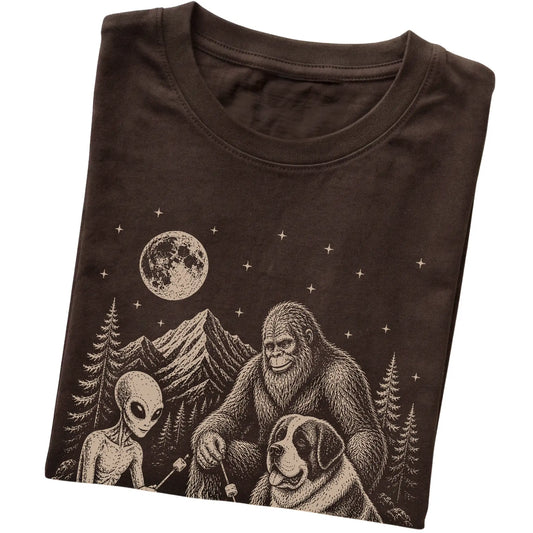 Dark Chocolate Saint Bernard Camping with Bigfoot and Alien folded detail view
