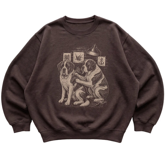 Dark Chocolate Saint Bernard Dog Tattoo Artist shirt laid flat