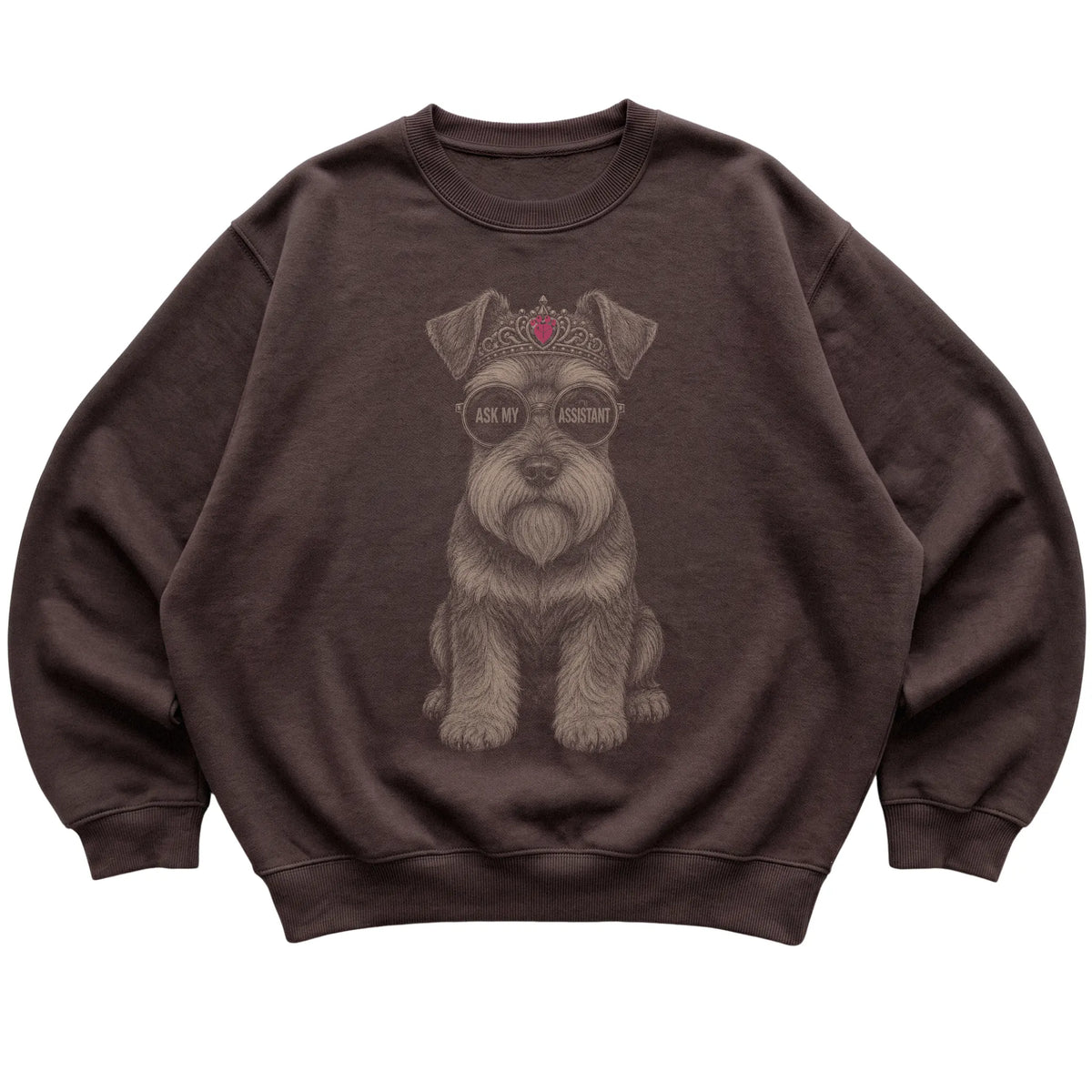 Dark Chocolate Schnauzer Ask My Assistant T-Shirt laid flat